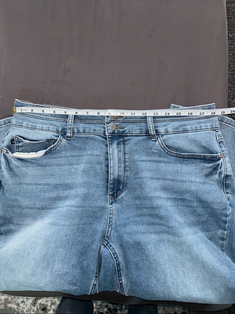 Judy Blue Light Blue Double Button Cropped Jeans - High Waisted Wide Leg - Picture 5 of 7